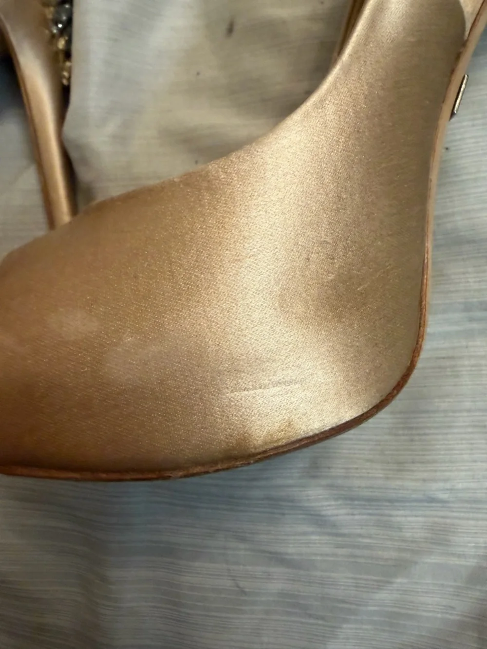 Badgley Mischka Kiara Embellished Peep-toe Pump Wedding Heel in Latte